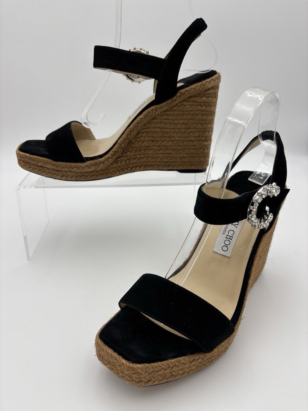 Jimmy Choo Mirabelle Crystal Buckle Black Suede Sandal Size 39 / 9 Platform